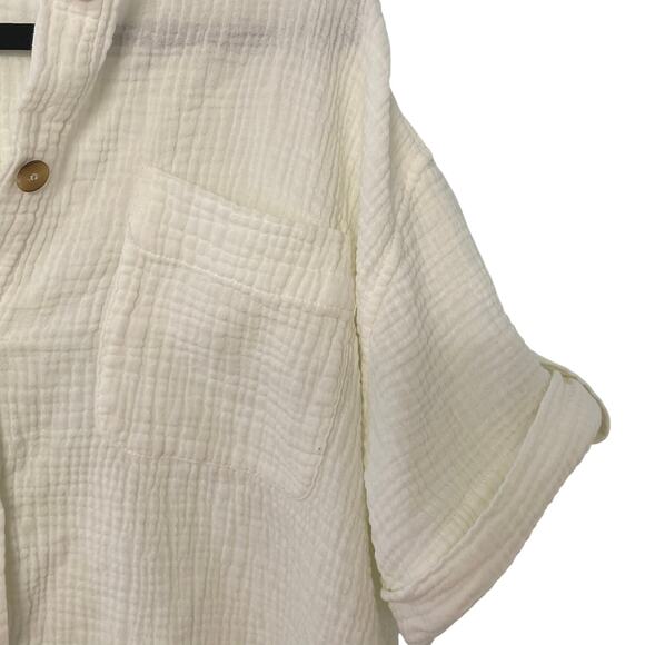 Sezane Laurine Womens Gauzy Cotton Boxy Button Shirt Short Sleeves Size 36 - Picture 3 of 7